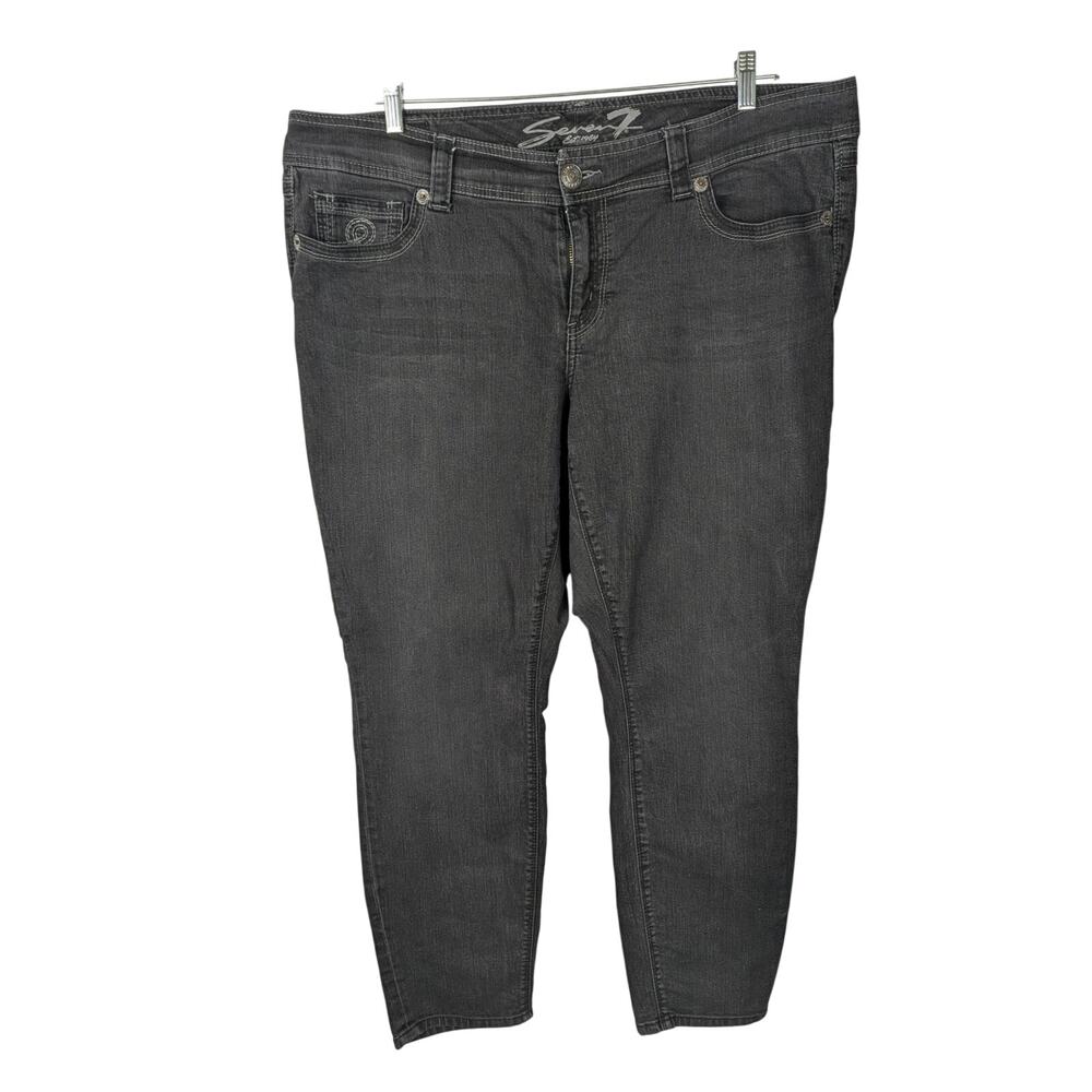 Seven7 LuxeSkinny Jeans Size 20 Off Black Dark Wash Embroidered Stretch Plus EUC